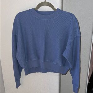 Aerie Blue Ribbed Oversized Crop Sweatshirt Size XXS